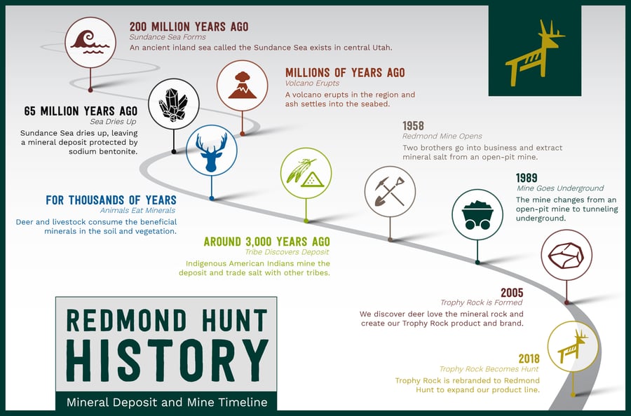 Timeline of the Redmond Salt Mine where Trophy mineral rock is mined.