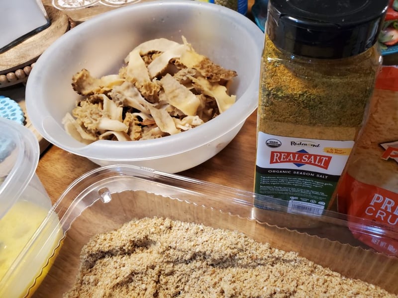 Ingredients for fried morel mushrooms.