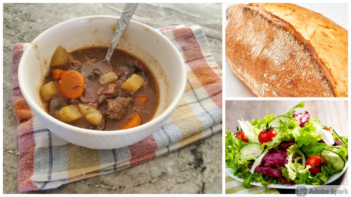 Venison stew baked in a cast iron dutch oven.