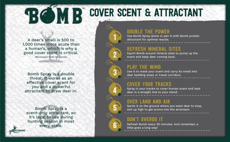 Bomb spray cover scent and deer attractant